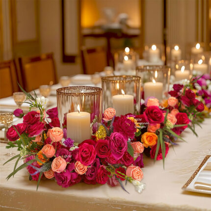 GNW New Arrival Red Series Artificial Silk And Real Touch Flower Wreath For Wedding Party Home Decoration