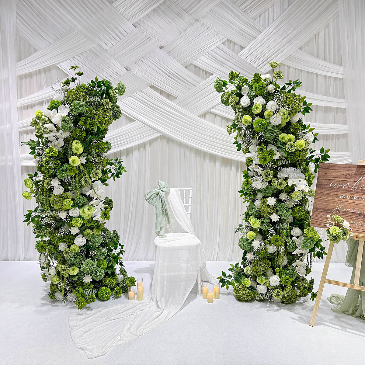 拱门-(1)_看图王 GNW New Arrival Green Series Artificial Silk Pillars For Wedding Party Home Decoration - Image 1