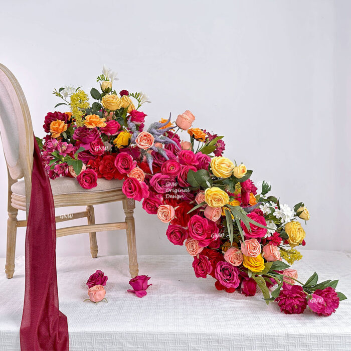 GNW New Arrival Red Series Artificial Silk And Real Touch Flower Table Runner For WDT  Wedding Decor Trade Supplier - Image 2