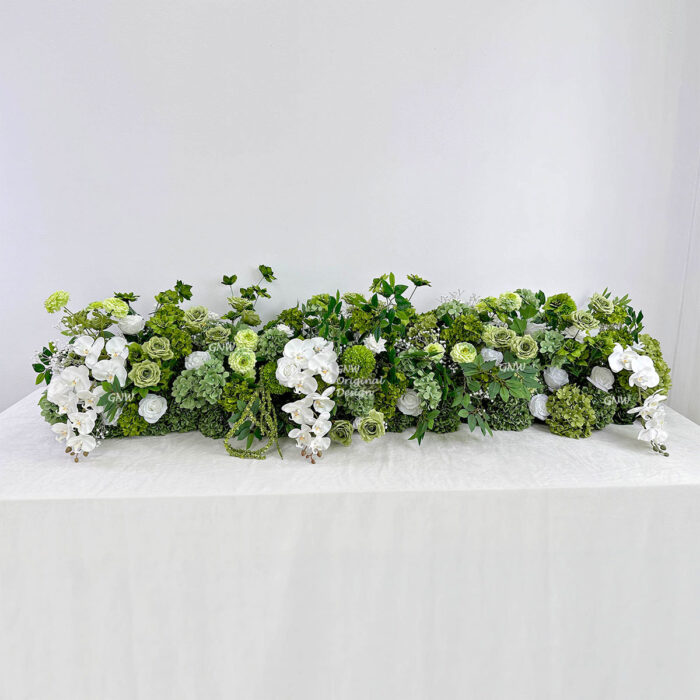 GNW New Arrival Green Series Artificial Silk Flower Table Runner For WDT  Wedding Decor Trade Supplier - Image 3