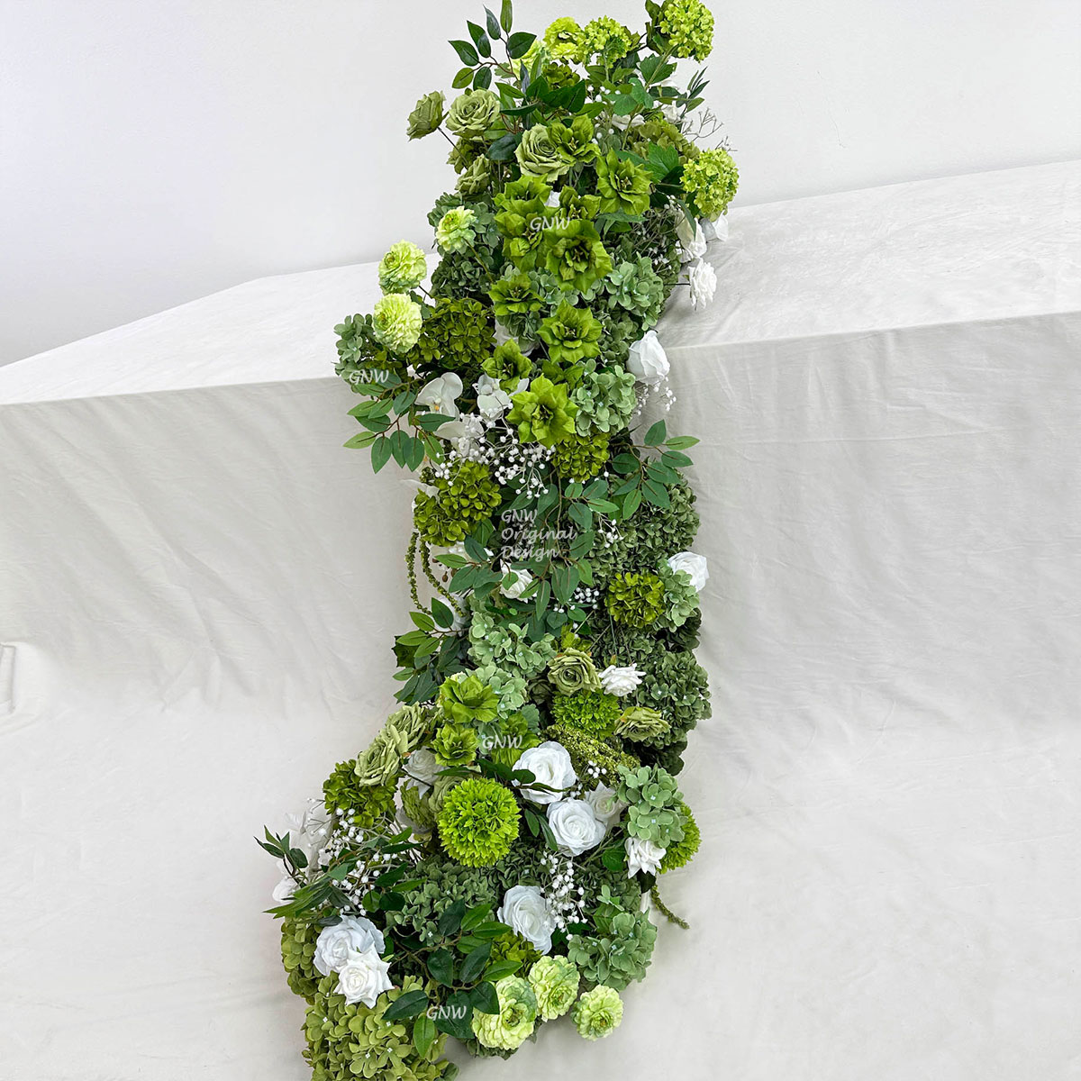 花条9 GNW New Arrival Green Series Artificial Silk Flower Table Runner For WDT Wedding Decor Trade Supplier - Image 1