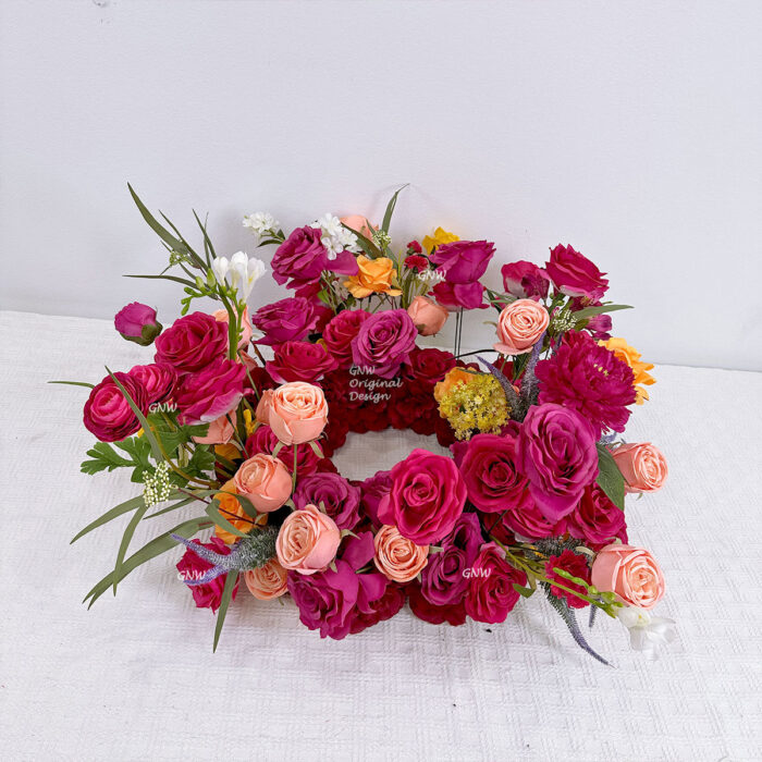 GNW New Arrival Red Series Artificial Silk And Real Touch Flower Wreath For Wedding Party Home Decoration - Image 3