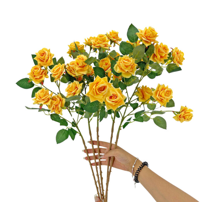 GNW Yellow Artificial Garden Rose With Sharp Tips DH-36 - Image 3