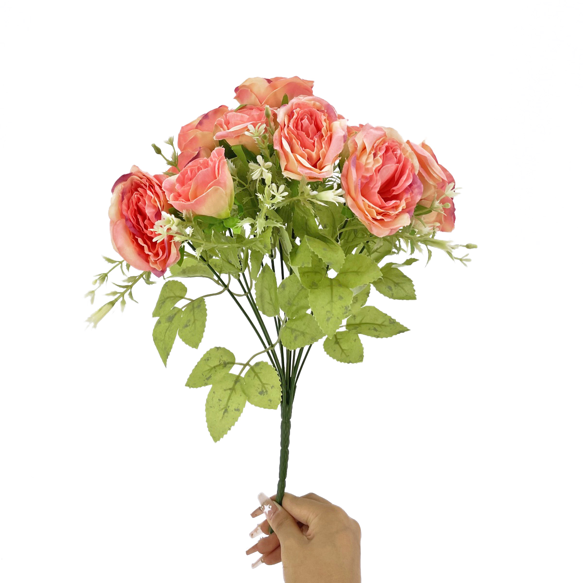 IMG_7094 GNW Peach Pink Artificial 12 heads Small Spray Roses TN-15 - Image 1