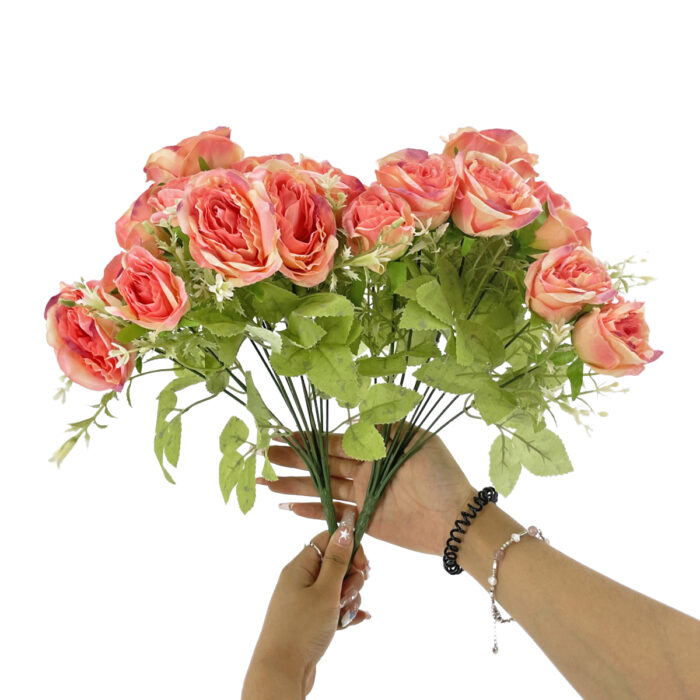 GNW Peach Pink Artificial 12 heads Small Spray Roses TN-15 - Image 3