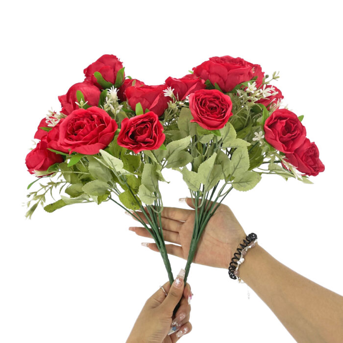 GNW Red Artificial 12 heads Small Spray Roses TN-16 - Image 3
