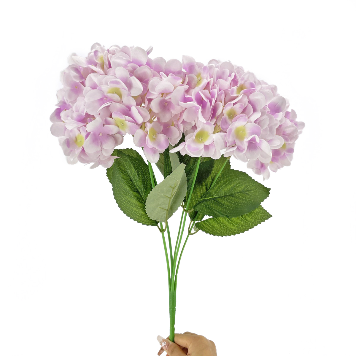 IMG_7158 GNW Light Purple Artificial 5-head Single Hydrangea Silk MY-170 - Image 1