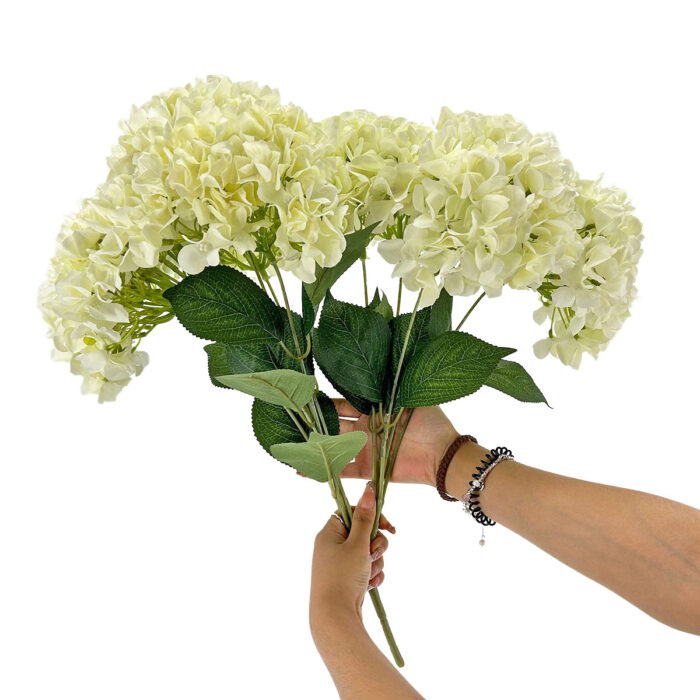GNW White Artificial 5-head Single Hydrangea Silk LRR-463 - Image 3