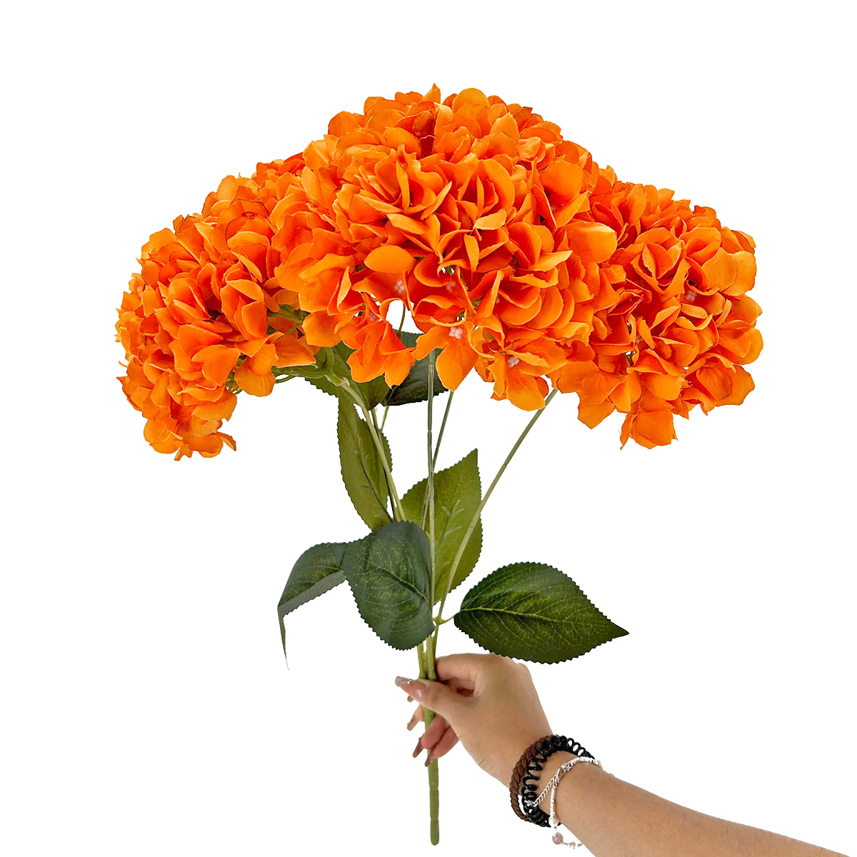 IMG_8153 GNW Bright Orange Artificial 5-head Single Hydrangea Silk LRR-474 - Image 1