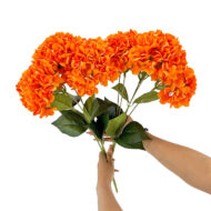 GNW Bright Orange Artificial 5-head Single Hydrangea Silk LRR-474 - Image 3