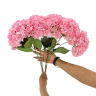 GNW Pink Artificial 5-head Single Hydrangea Silk LRR-465 - Image 3