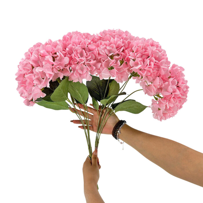 GNW Pink Artificial 5-head Single Hydrangea Silk LRR-465 - Image 3