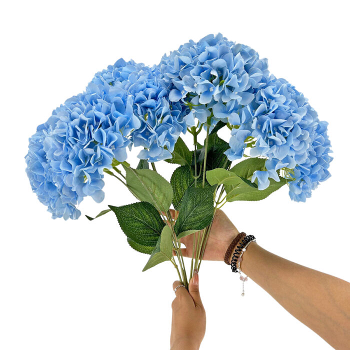 GNW Blue Artificial 5-head Single Hydrangea Silk LRR-468 - Image 3