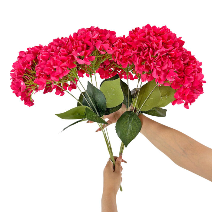 GNW Rose Red Artificial 5-head Single Hydrangea Silk LRR-466 - Image 3