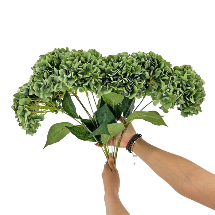 GNW Green Artificial 5-head Single Hydrangea Silk LRR-477 - Image 3