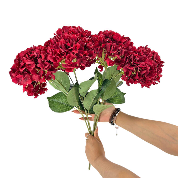 GNW Red Artificial 5-head Single Hydrangea Silk LRR-476 - Image 3
