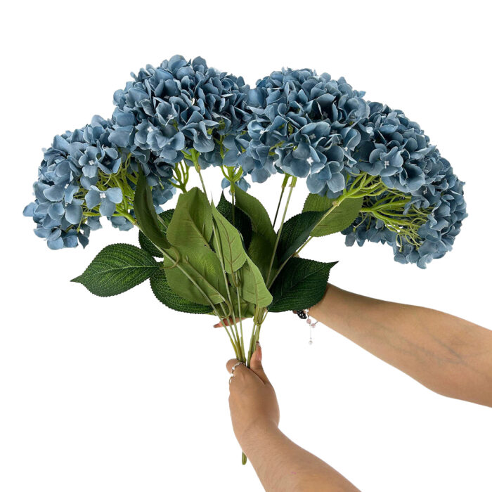 GNW Gary Blue Artificial 5-head Single Hydrangea Silk LRR-479 - Image 3