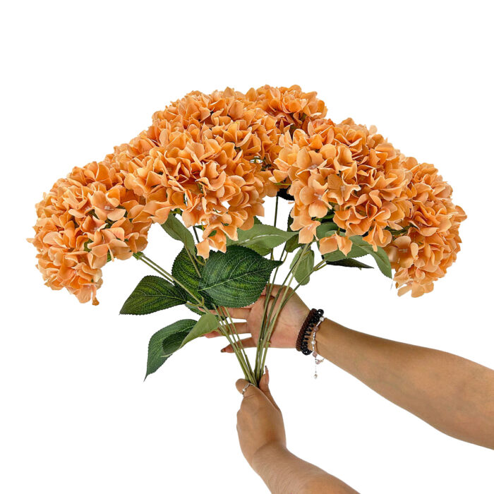 GNW Brown Artificial 5-head Single Hydrangea Silk LRR-473 - Image 3