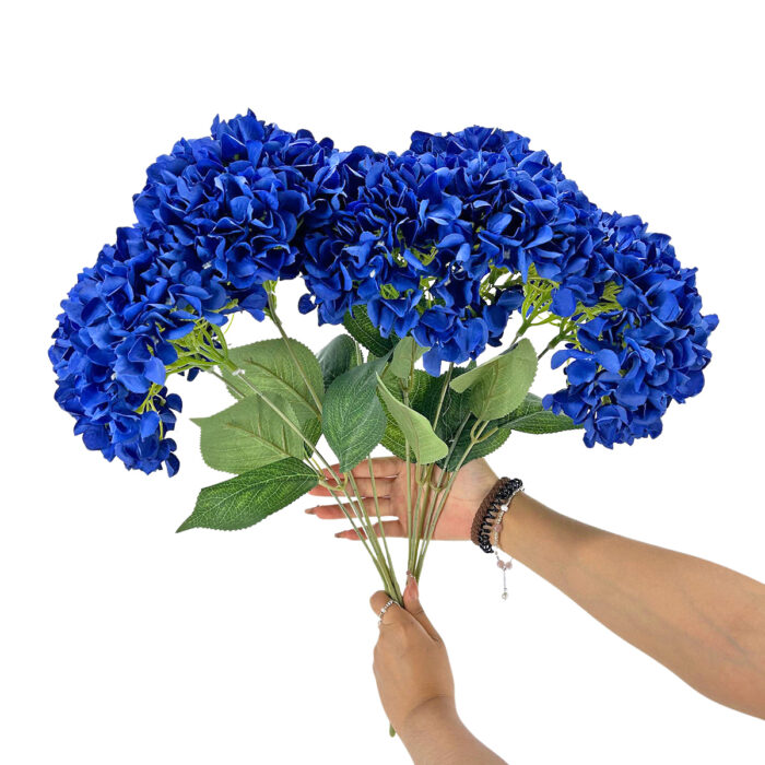 GNW Dark Blue Artificial 5-head Single Hydrangea Silk LRR-470 - Image 3