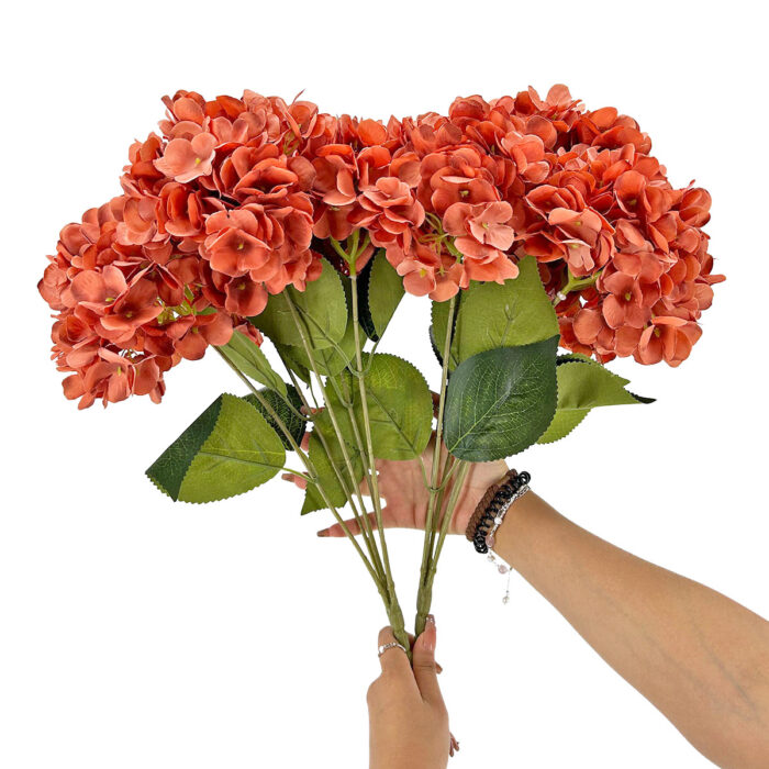 GNW Brown Artificial 5-head Single Hydrangea Silk LRR-502 - Image 3