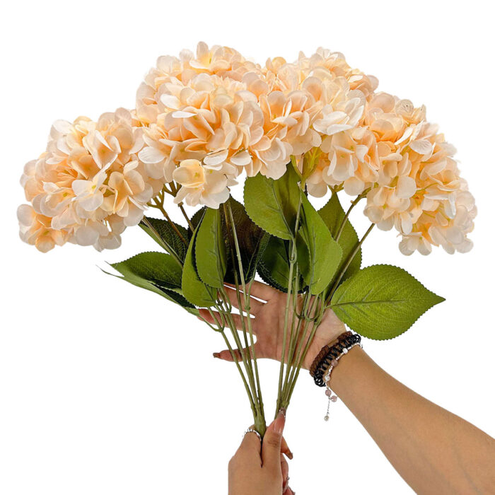 GNW Light Orange Artificial 5-head Single Hydrangea Silk LRR-501 - Image 3