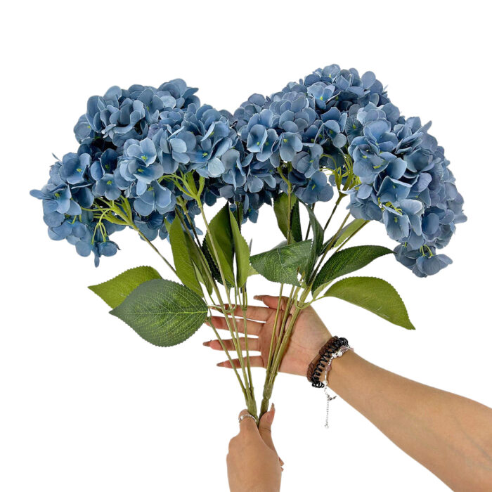 GNW Gray Blue Artificial 5-head Single Hydrangea Silk LRR-498 - Image 3
