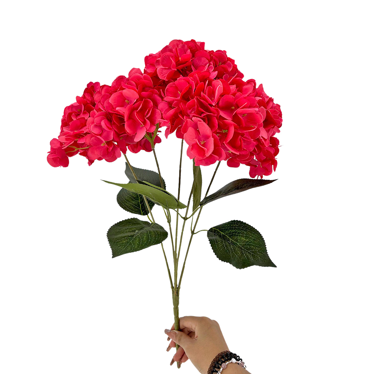 IMG_8288 GNW Rose Red Artificial 5-head Single Hydrangea Silk LRR-494 - Image 1