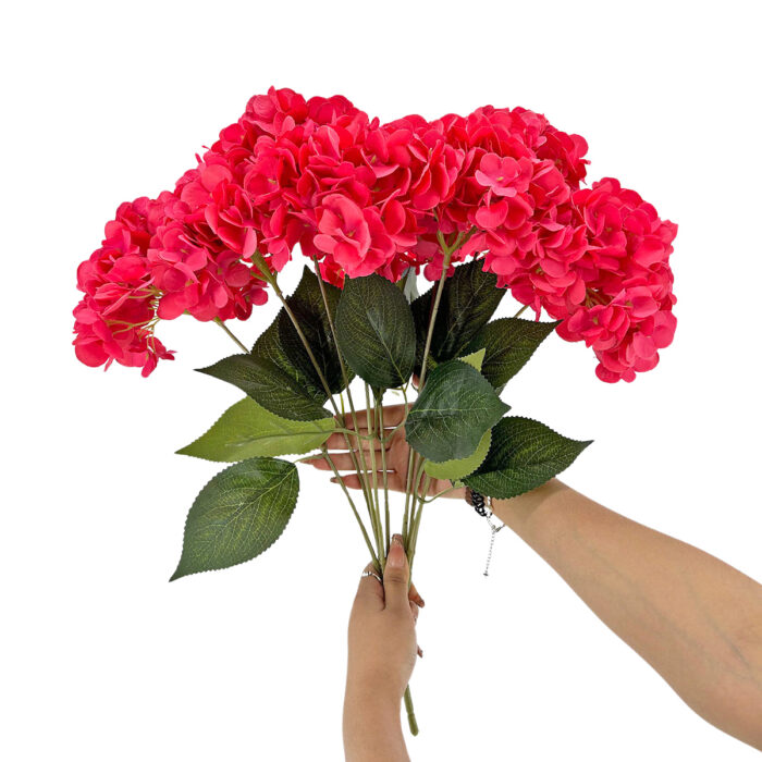 GNW Rose Red Artificial 5-head Single Hydrangea Silk LRR-494 - Image 3