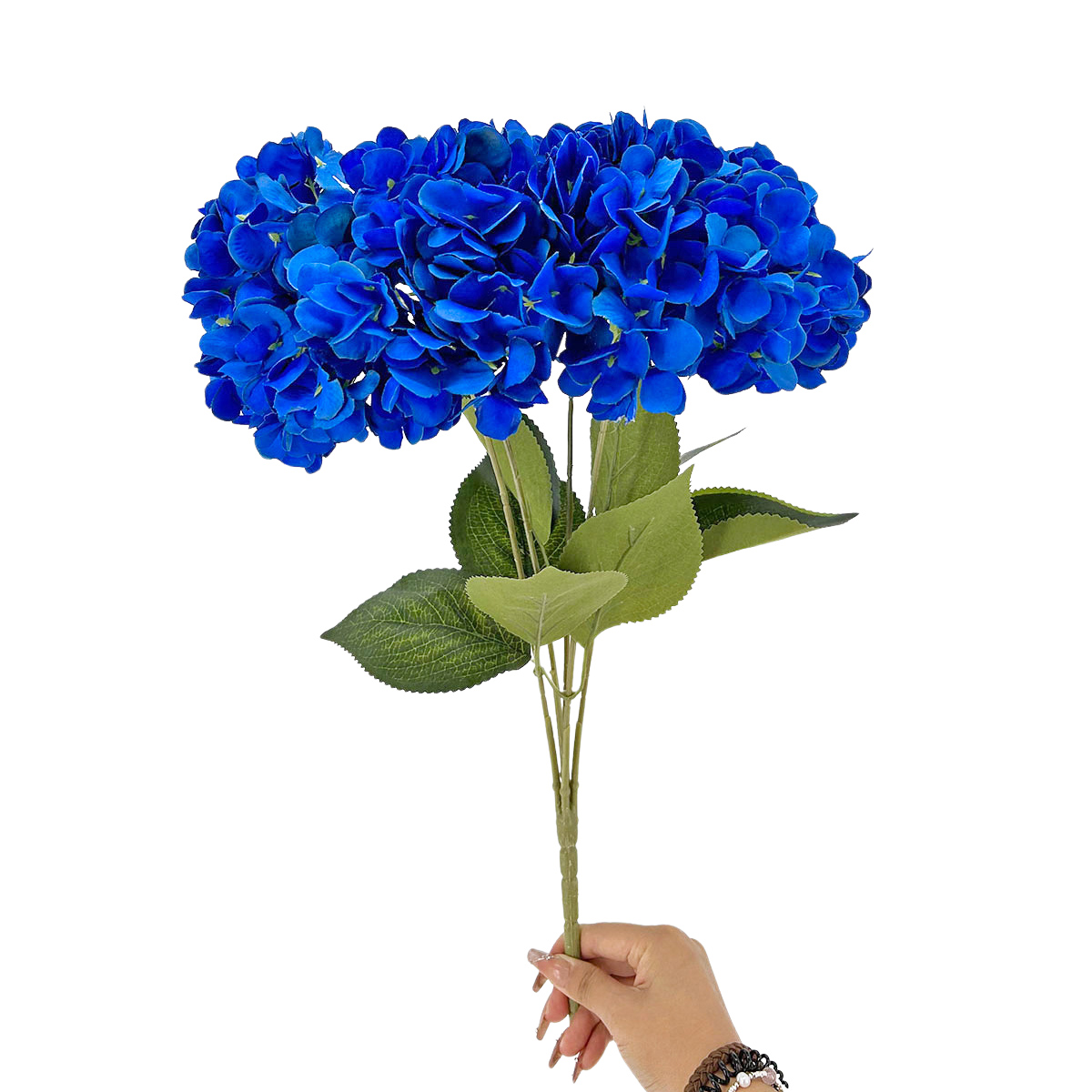 IMG_8293 GNW Dark Blue Artificial 5-head Single Hydrangea Silk LRR-499 - Image 1