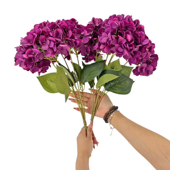 GNW Fuchsia Artificial 5-head Single Hydrangea Silk LRR-500 - Image 3