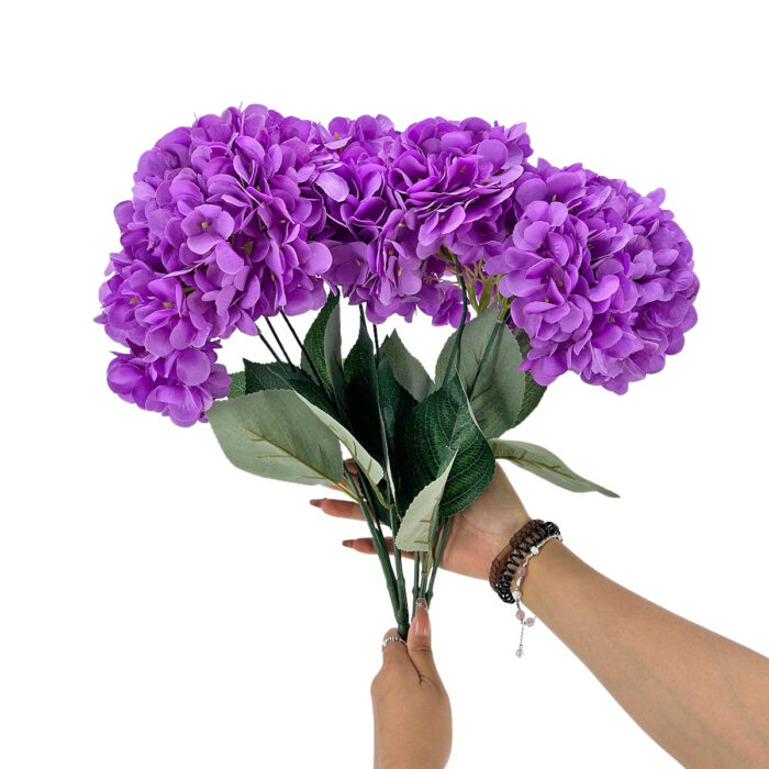 GNW Purple Artificial 5-head Single Hydrangea Silk LRR-496 - Image 3