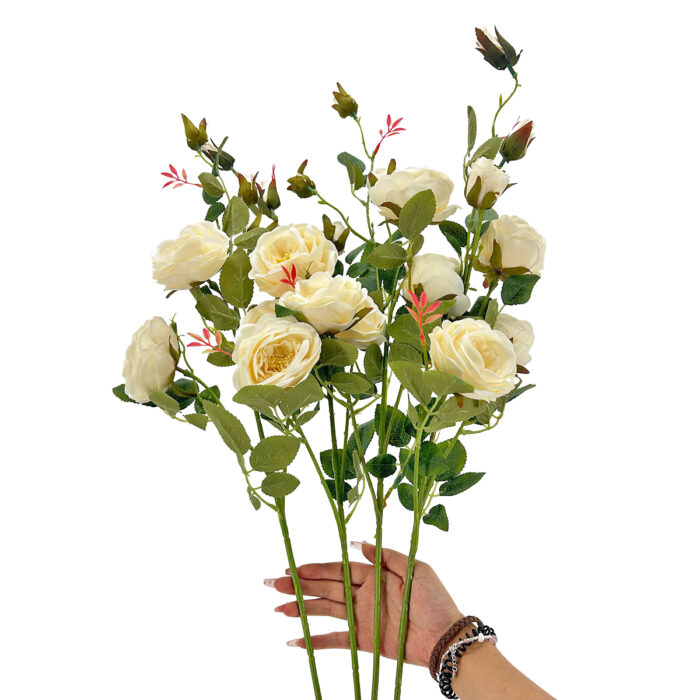 GNW Milky White Artificial 6-head Garden Rose Silk WX-10 - Image 3
