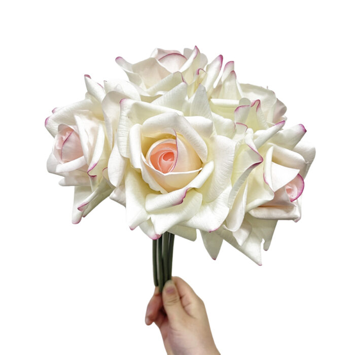 GNW White Pink Artificial 5-head Wedding Rose Sticks Real Touch SG-34 - Image 2