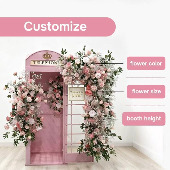 Wholesale Wedding Arch Decoration with Artificial flowers and Vintage Telephone Booth Prop - Image 3