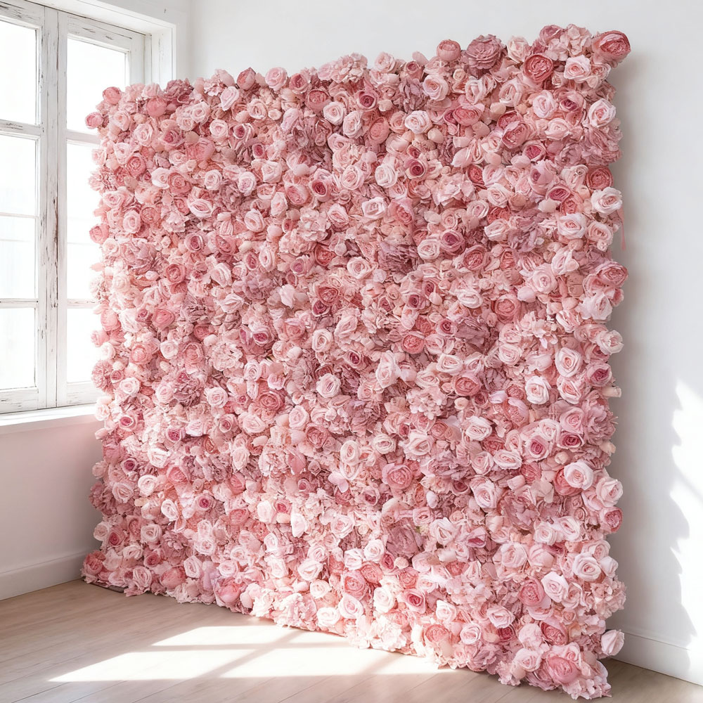 Pink-wall-2509 (49) Hot Sale Artificial Flower Backdrop Wall Floral Panel For Romantic Wedding Decoration For Church Garden Or Indoor Events - Image 1