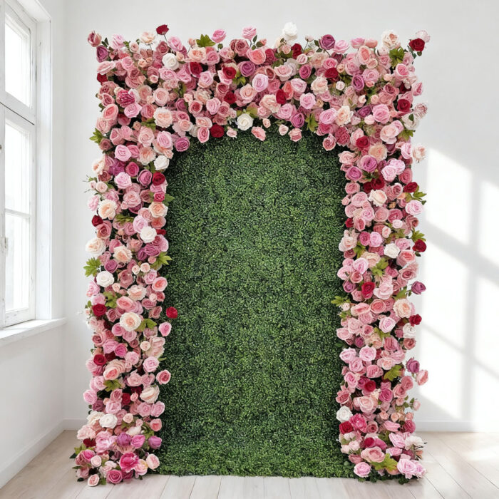 High Quality Wedding Church Lawn Wedding Stage Backdrop Decorative Silk Artificial Fabric Roll Up Flower Wall - Image 2