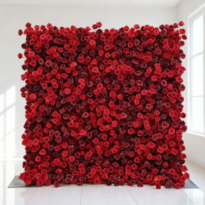 Customized Wedding Decoration Roll Up 5D Fabric Flower Wall Backdrop Artificial Silk Red Rose Flower Wall - Image 3