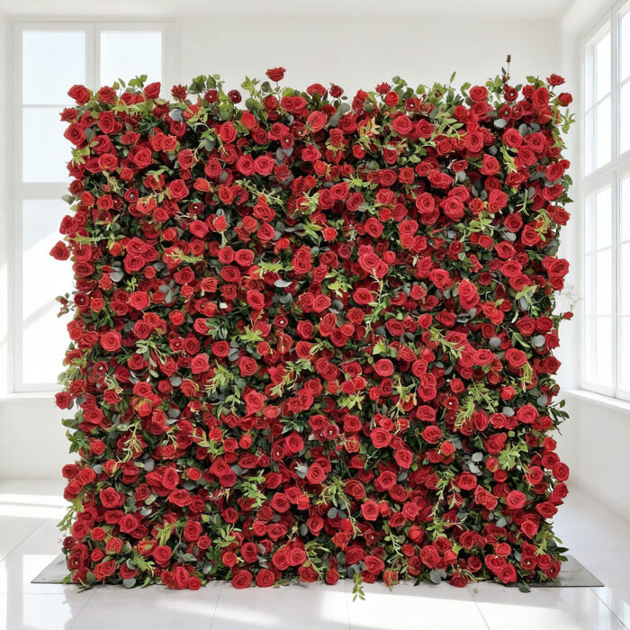 Decorative Cloth-based Flowers Wall Panels Red Roses Artificial Decoration Wedding Flower Wall Backdrop - Image 3