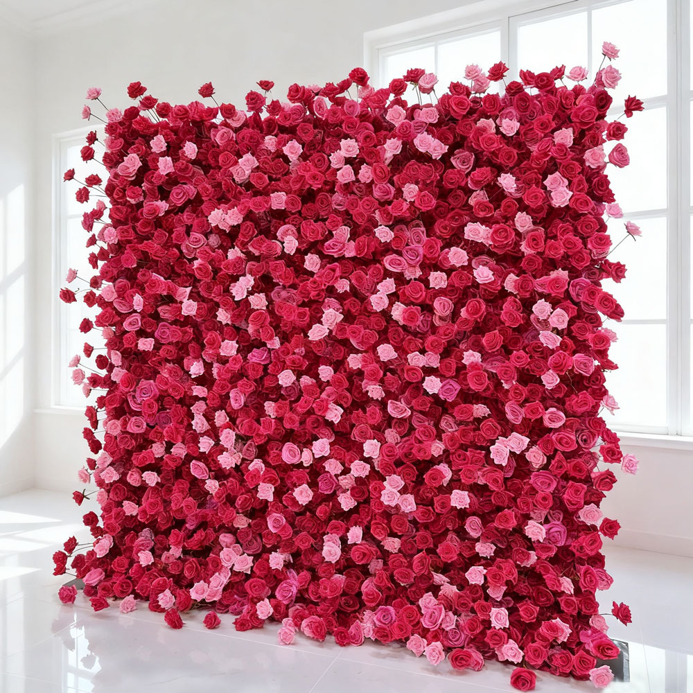 Red-wall -2509 (48) luxury Customized Floral Wall Panel Red Rose Flower Wall Backdrop Wedding Supplies Silk Flower Decorations - Image 1