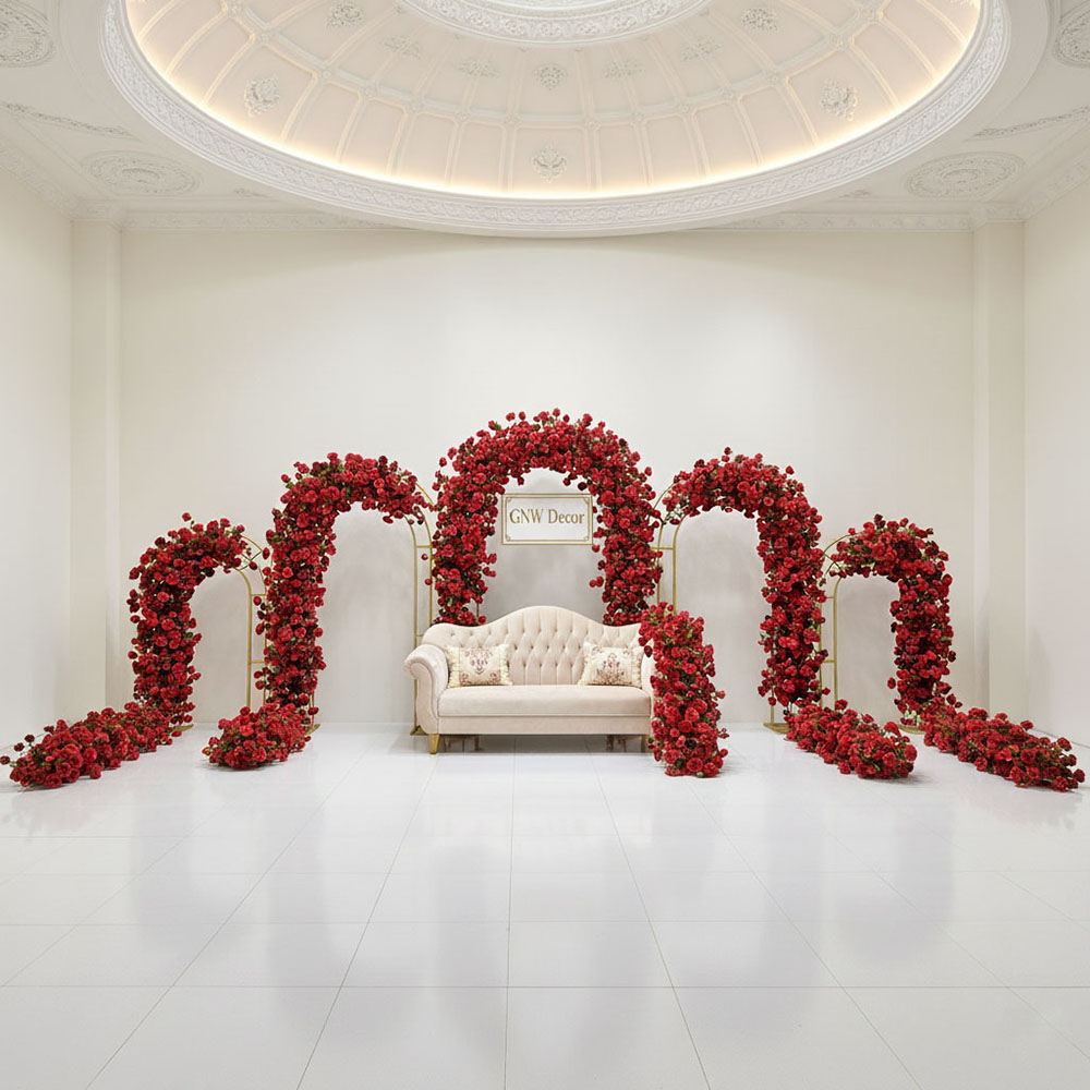 gnwarch25-10 (18) Custom Professional Artificial Flowers Wedding Arch Backdrop For Wedding Venues Decoration - Image 1