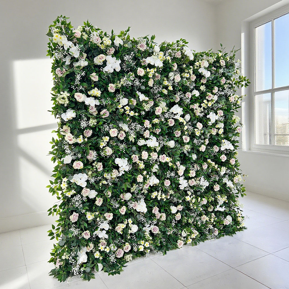 green-white wall 2508 (26) Custom Label 2026 Hot Sale Silk Floral Artificial Flower Wall for Wedding Decoration - Image 1