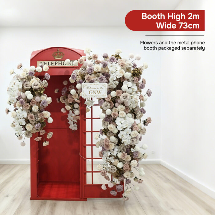 Spring Garden Wedding Theme Decoration with Pastel Artificial flowers and Telephone Booth - Image 2