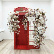 Spring Garden Wedding Theme Decoration with Pastel Artificial flowers and Telephone Booth