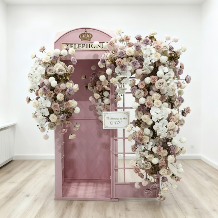 All-in-One Wedding Decoration Kit Including Artificial flowers, Telephone Booth and Backdrop - Image 2