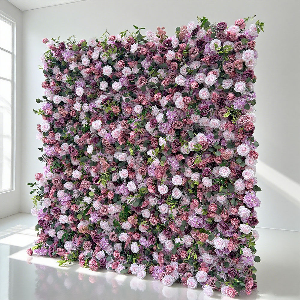 purple-wall-2508 (69) Wholesale High Quality Stock Available Artificial Flower Wall for Wedding Decoration - Image 1