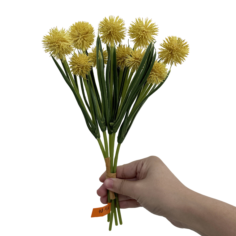 刺球花4 GNW Yellow Five Branches Artificial Echinops Sphaerocephalus MYZ-84 - Image 1