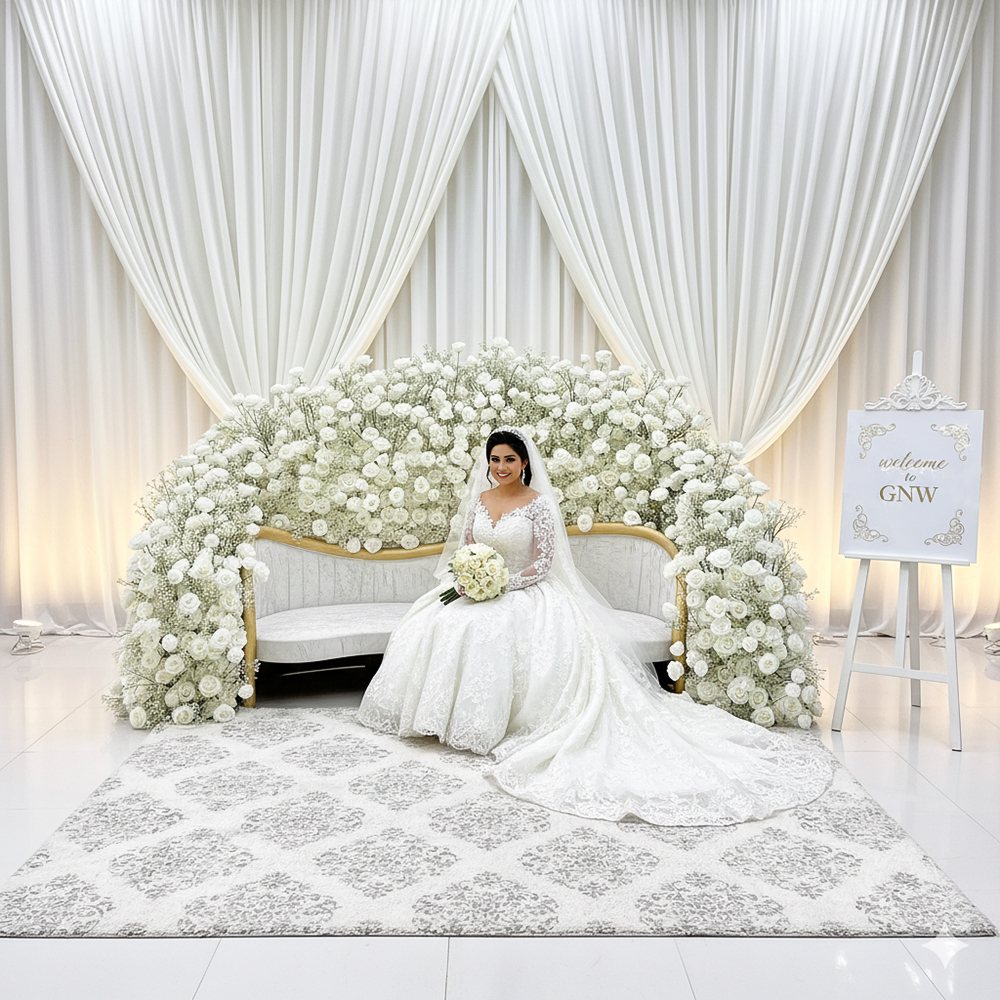 沙发花2025.11 (5) Premium White Artificial Flower Backdrop Decoration For Wedding With Coordinating Sofa Flowers Custom Design - Image 1
