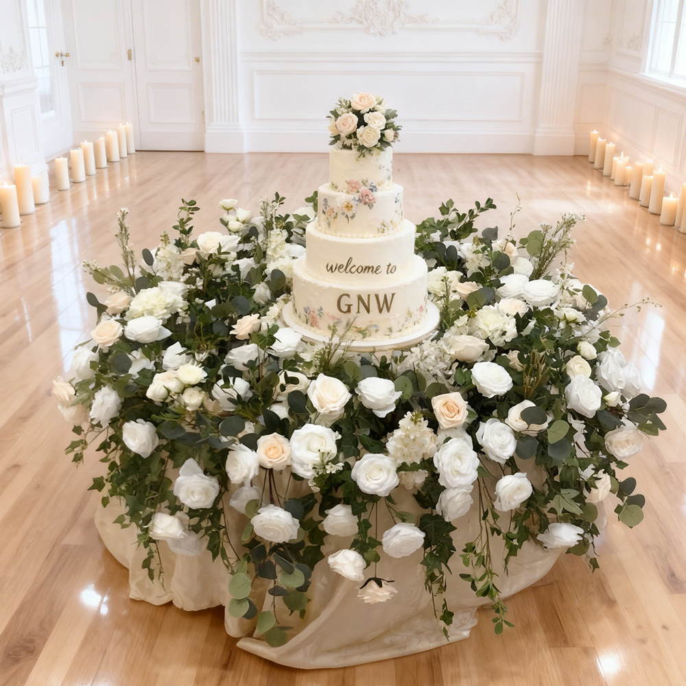 蛋糕花1 (15) Custom White And Green Realistic Look Real Touch Feel Artificial Flower Cake Decoration For Wedding - Image 1
