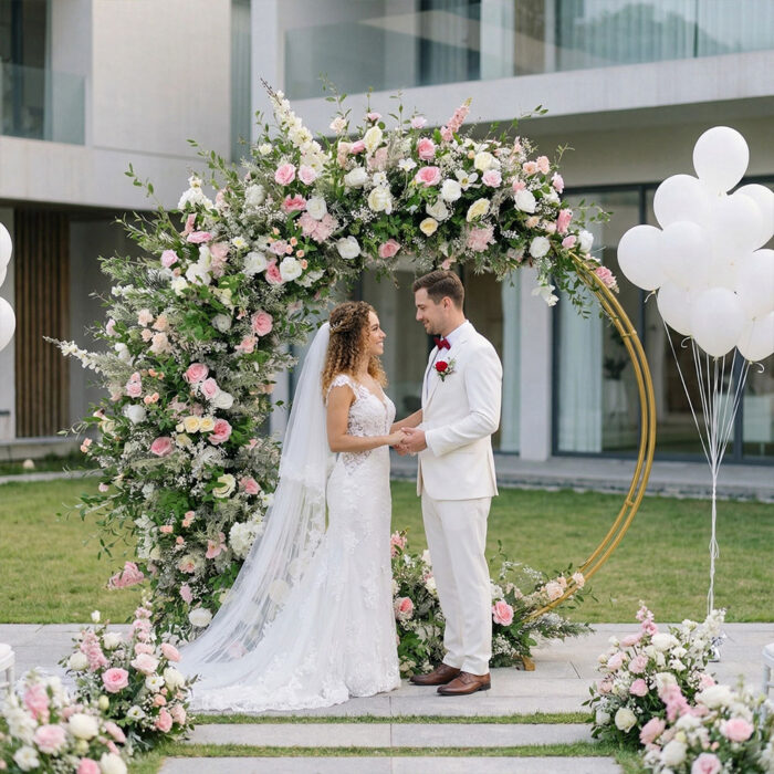 Professional Wedding Arch Backdrop With Artificial Flowers Complete Wedding Decoration Set - Image 2
